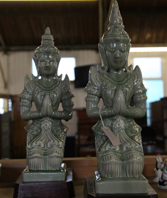 Pair celadon figures